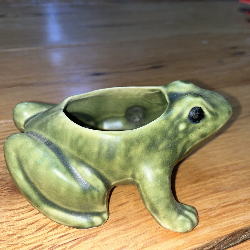 Vintage Brush McCoy Pottery Frog 6” Planter Matte Green Unmarked