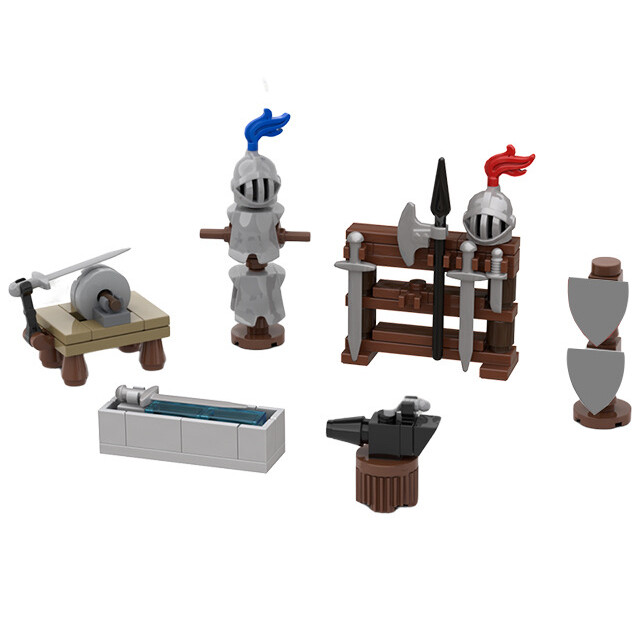 MOC Castle Weapons Armour Rack Blacksmith Tool Building Blocks Toy for Kids