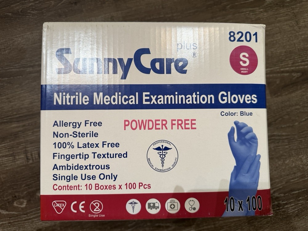 1000 SunnyCare #8201 Nitrile Exam Gloves Chemo-Rated (Powder Free Vinyl Latex) S
