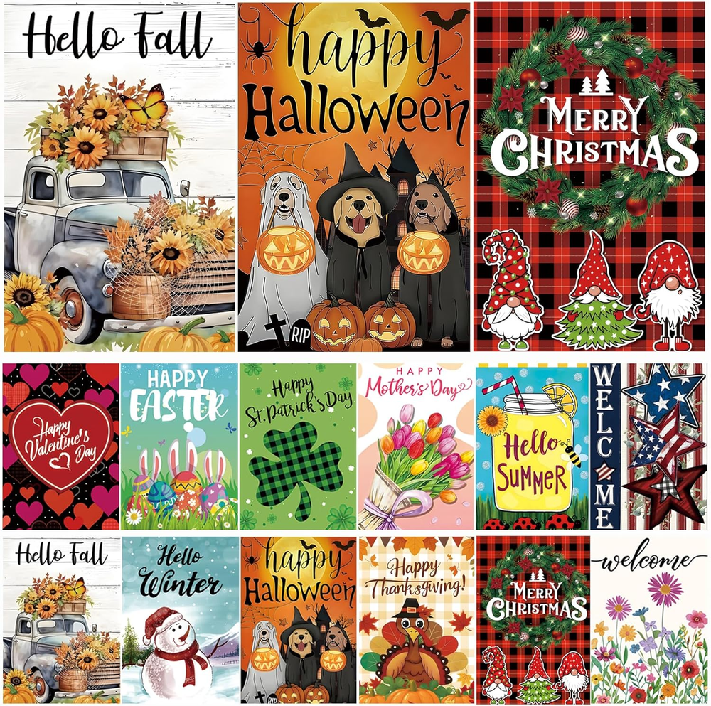 Seasonal Garden Flags Set of 12 Double Sided 12 X 18 Inch, Small Yard Flags for-image
