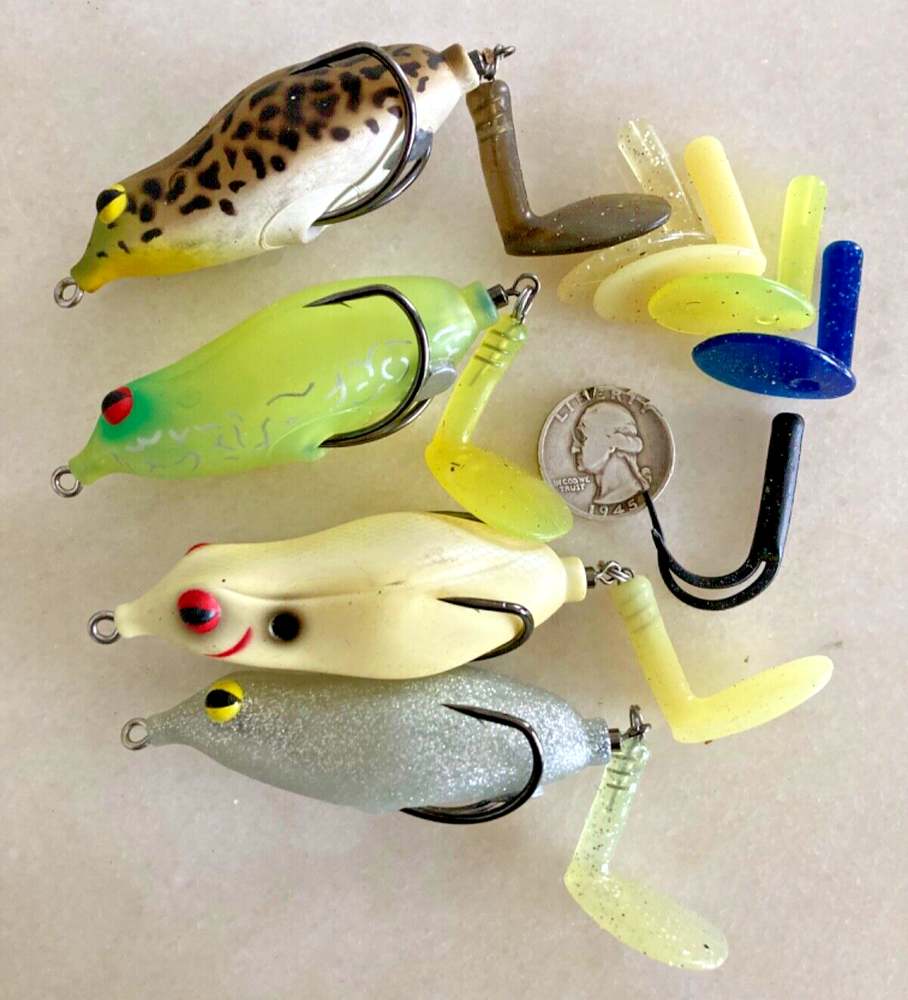 RARE LOT 4 TACKEL FROGS LURES TACKLE  PADDLE TAILS TOPWATER SOFT FLOAT BASS MIX