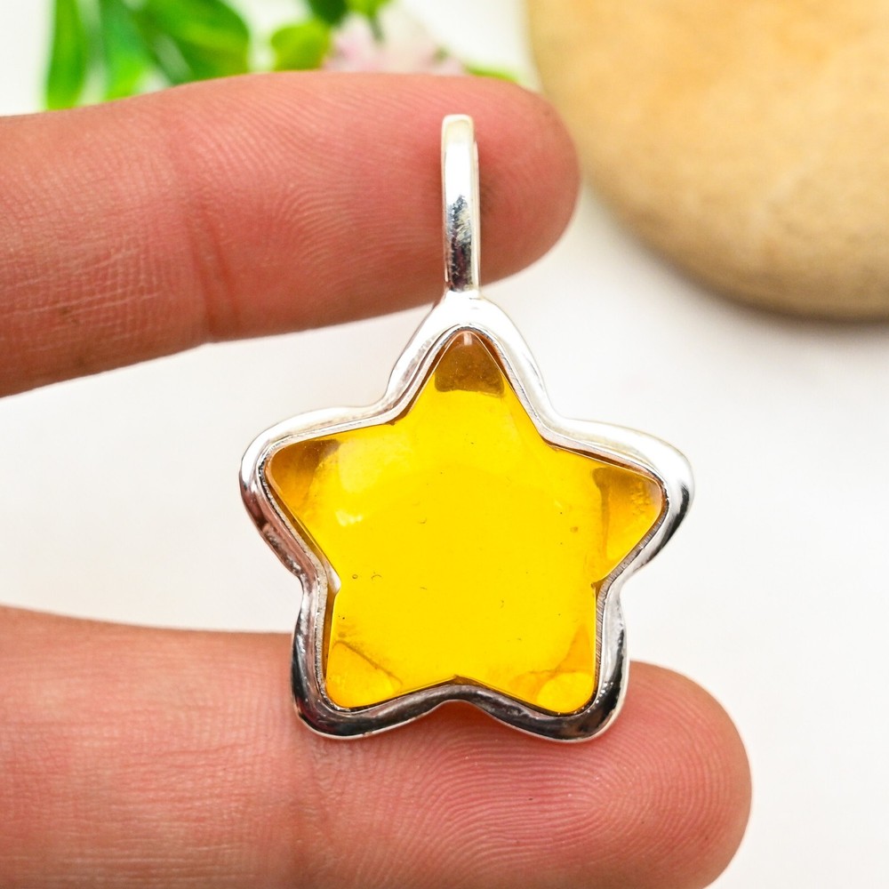 Amazing Citrine Gemstone Star Pendant 925 Sterling Silver Handmade Jewelry Gift