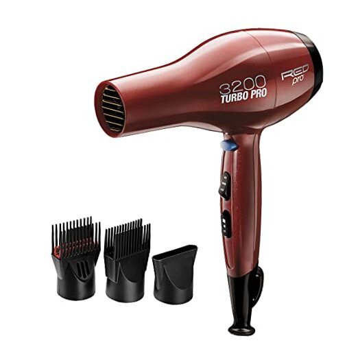 Kiss Products Red Pro Turbo 3200W AC Hair Dryer Lightweight 2.3 Pounds for Fast Detangling  
