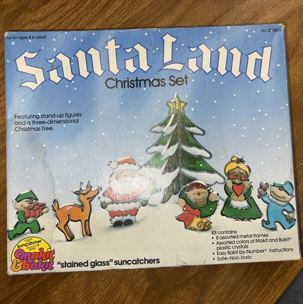 Rare 1983 Vtg Makit & Bakit Santa Land Stained Glass Christmas Ornament Kit50420