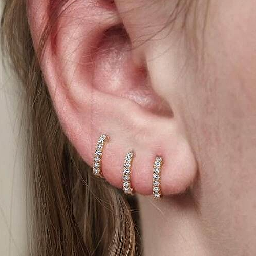 Moissanite Huggie hoop earrings 14k Yellow Gold Cartilage Tiny huggie earrings