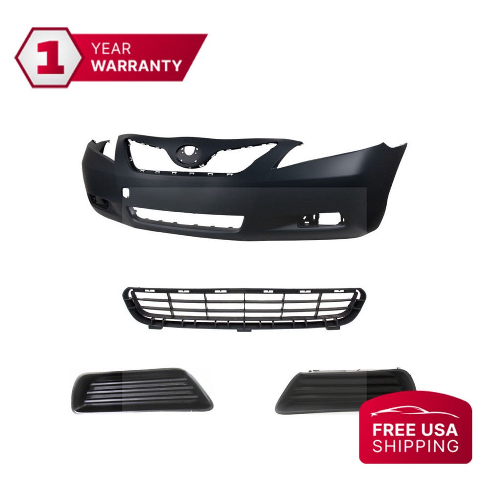 Front Bumper + Grille + Fog Light Covers For 2007-2009 Toyota Camry