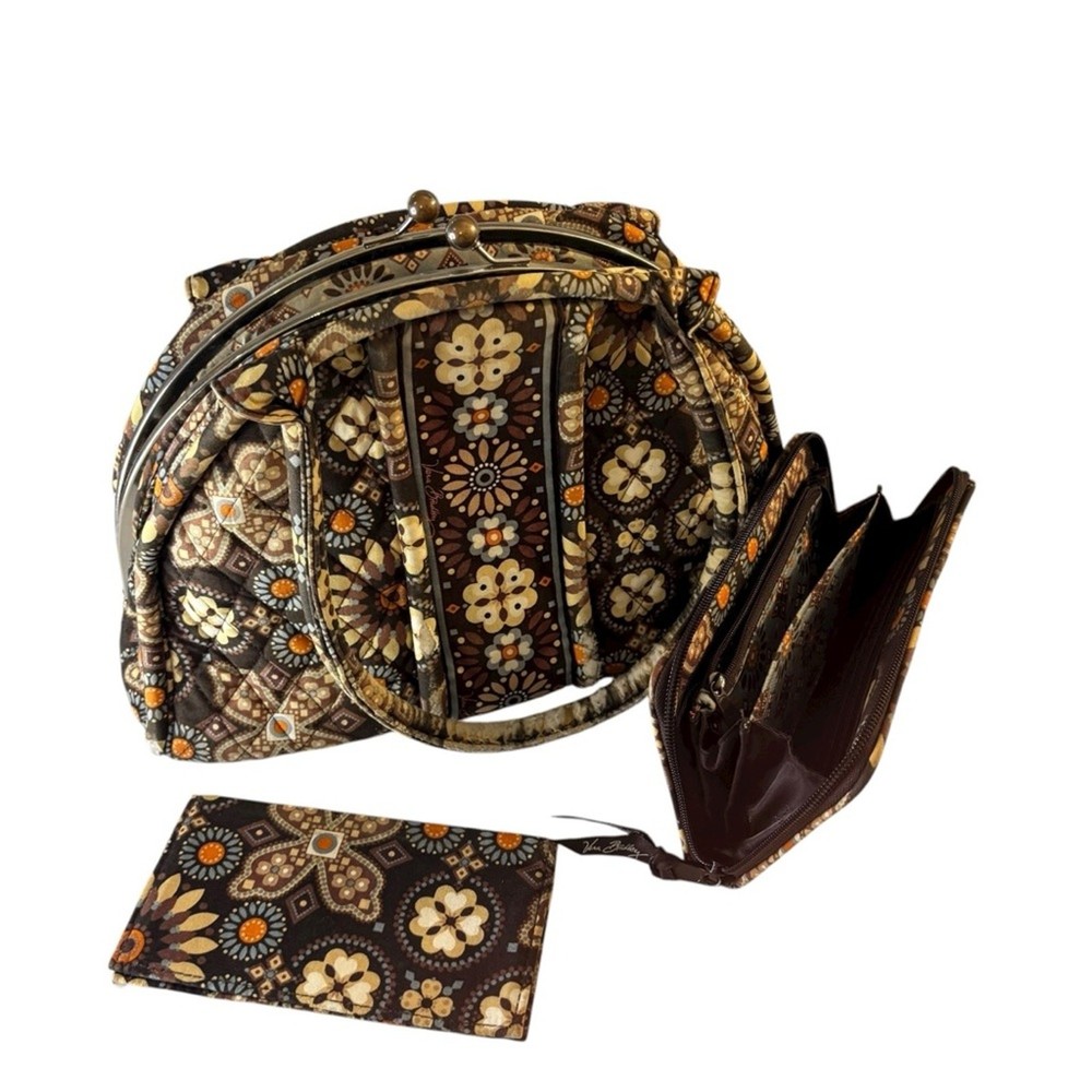 Vera Bradley Floral Canyon Patterned KISS Lock Closure Handbag 3 Piece Bag Set