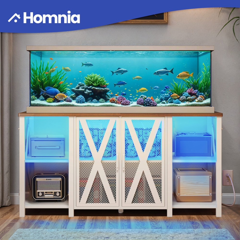 120 Gallon Aquarium Stand Reptile Fish Tank Cabinet w/ LED Light & Power Outlets