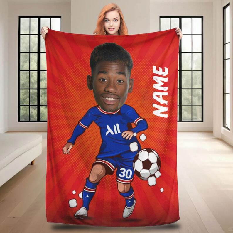 Custom personalized Football blanket Printed Your Face and name Graphic Bedding