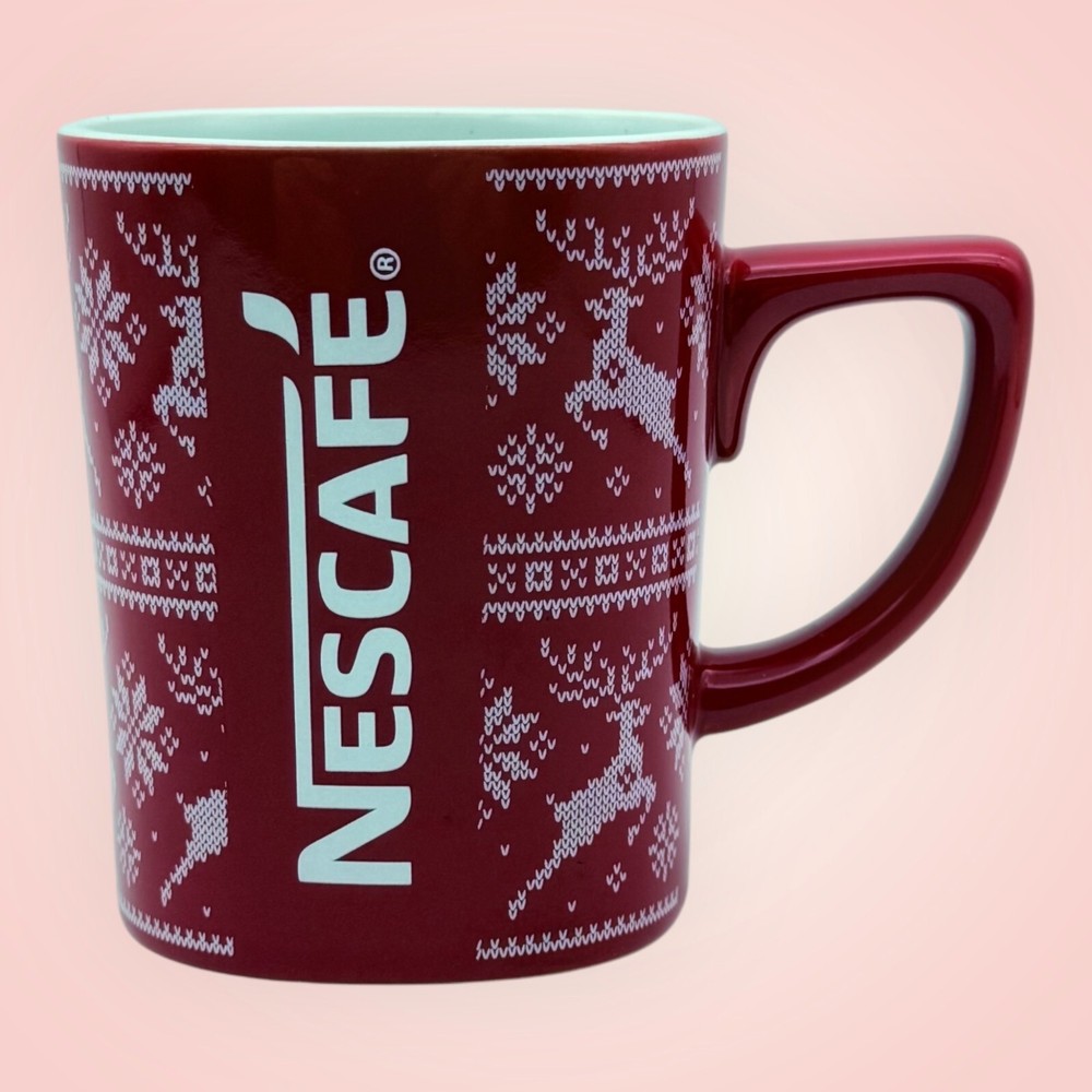 Nescafé Red Christmas Sweater Reindeer Pattern Ceramic Coffee Mug Tea Cocoa