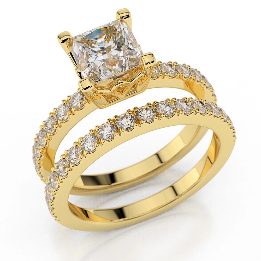 2Ct Cushion Cut Moissanite Wedding Ring in 14k Yellow Gold
