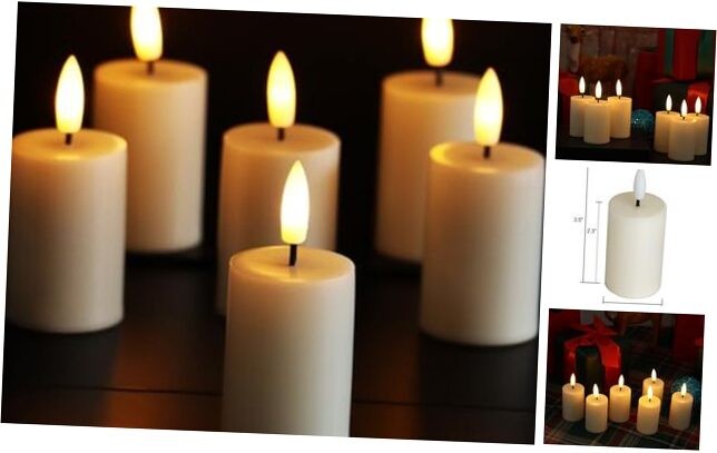 Flameless Battery Operated LED Votive Candles 6-Pack with Timer Cream White 1.5x2.3 Inches  