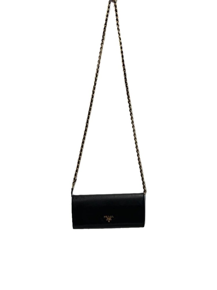 RARE PRADA Black Leather Shoulder Bag Minimalist Design