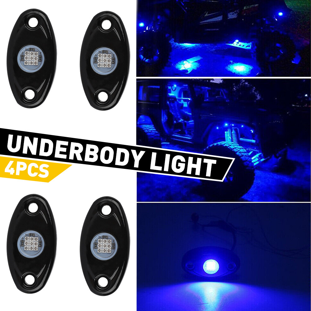 Blue LED Rock Lights For Jeep Off-Road Truck ATV UTV 4Pods Underbody Wheel Light