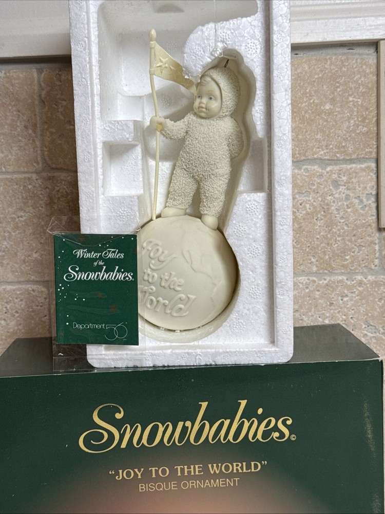 Vintage Dept 56 Snow Babies Joy to the World Christmas Ornament with Original Box