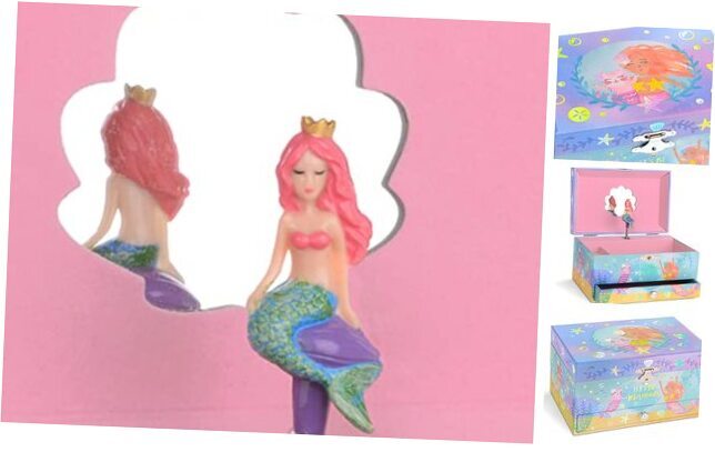 Mermaid Musical Jewelry Box with Rainbow Design and Pullout Drawer for Girls
