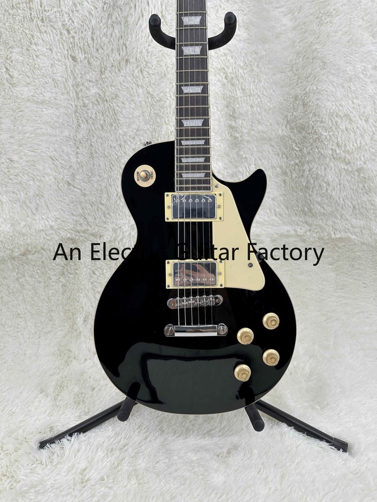 Standard Black 6-Strings LP Electric Guitar Chrome Plated Hardware FR Bridge