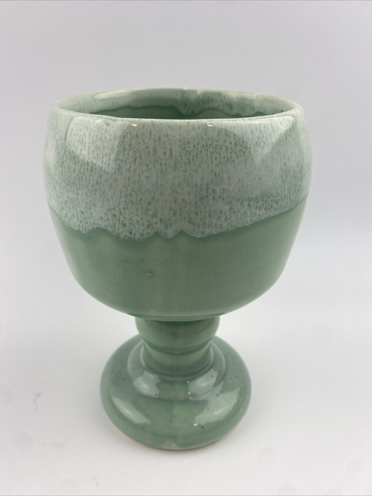Vintage Celadon Green Drip Glaze Pedestal Vase Planter USA Art Pottery