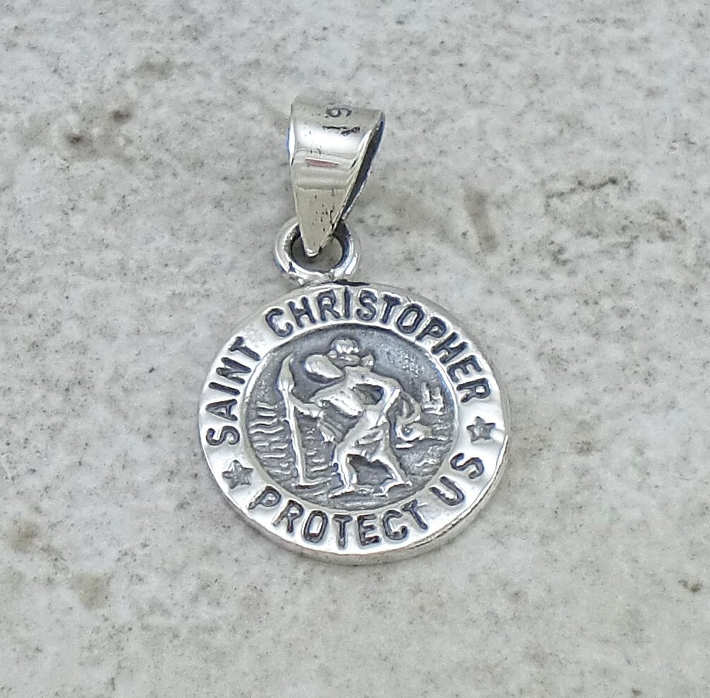 CUTE .925 STERLING SILVER SAINT CHRISTOPHER PROTECT US PENDANT style# p1111