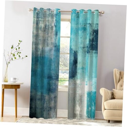 Turquoise and Green Abstract Art Blackout Curtains 52x84 Inches Set of 2