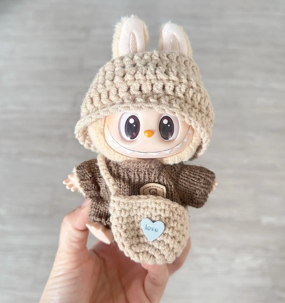 Labubu Doll Outfit Set - 3pc Clothes, Hat & Bag (Doll Not Included) 🌞🌻