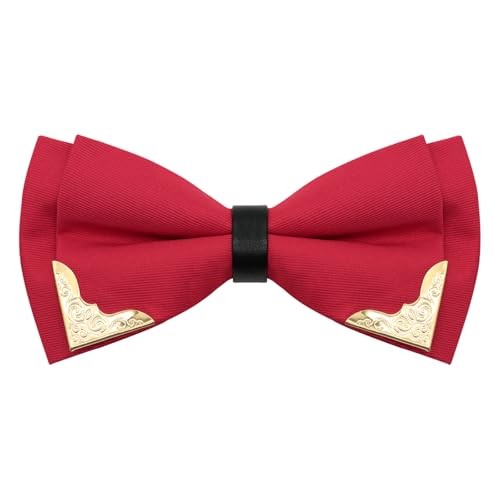 Bow Ties for Men Women Metal Gold Bowtie, Pre Tied Mens Bow Tie Tuxedo Red