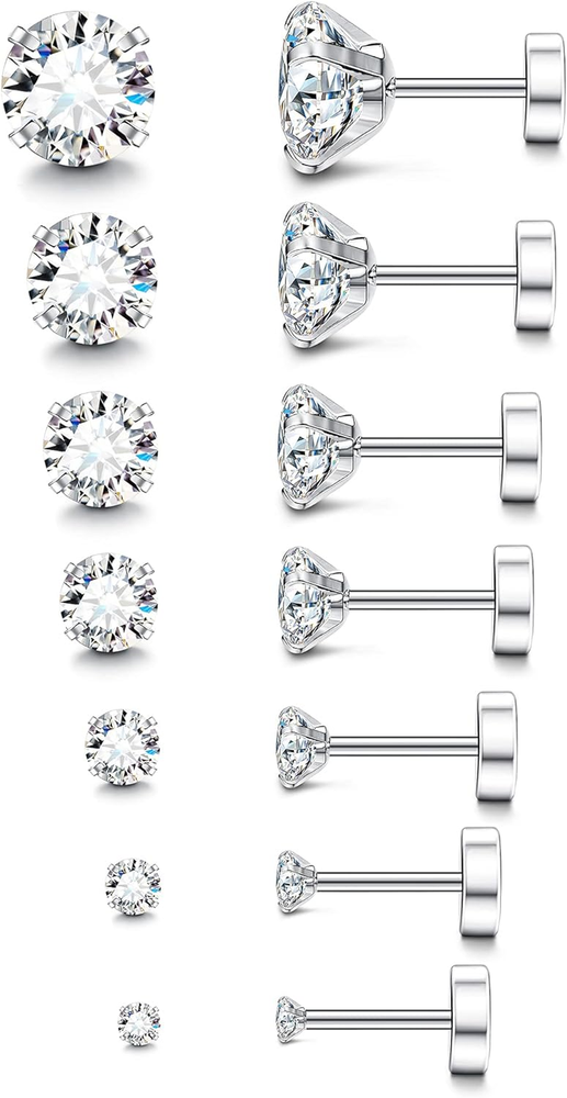 20G Hypoallergenic Flat Back Earrings for Women & Men in Silver 14K Gold Stainless Steel
