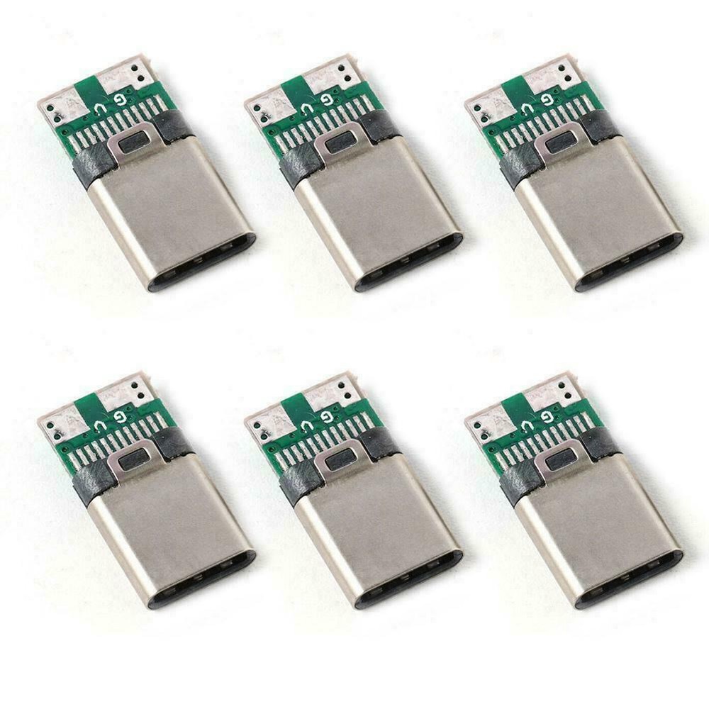 6x USB 3.1 TypeC Male DIY Solder Cables Plug Connector PC Socket Attached |U.S
