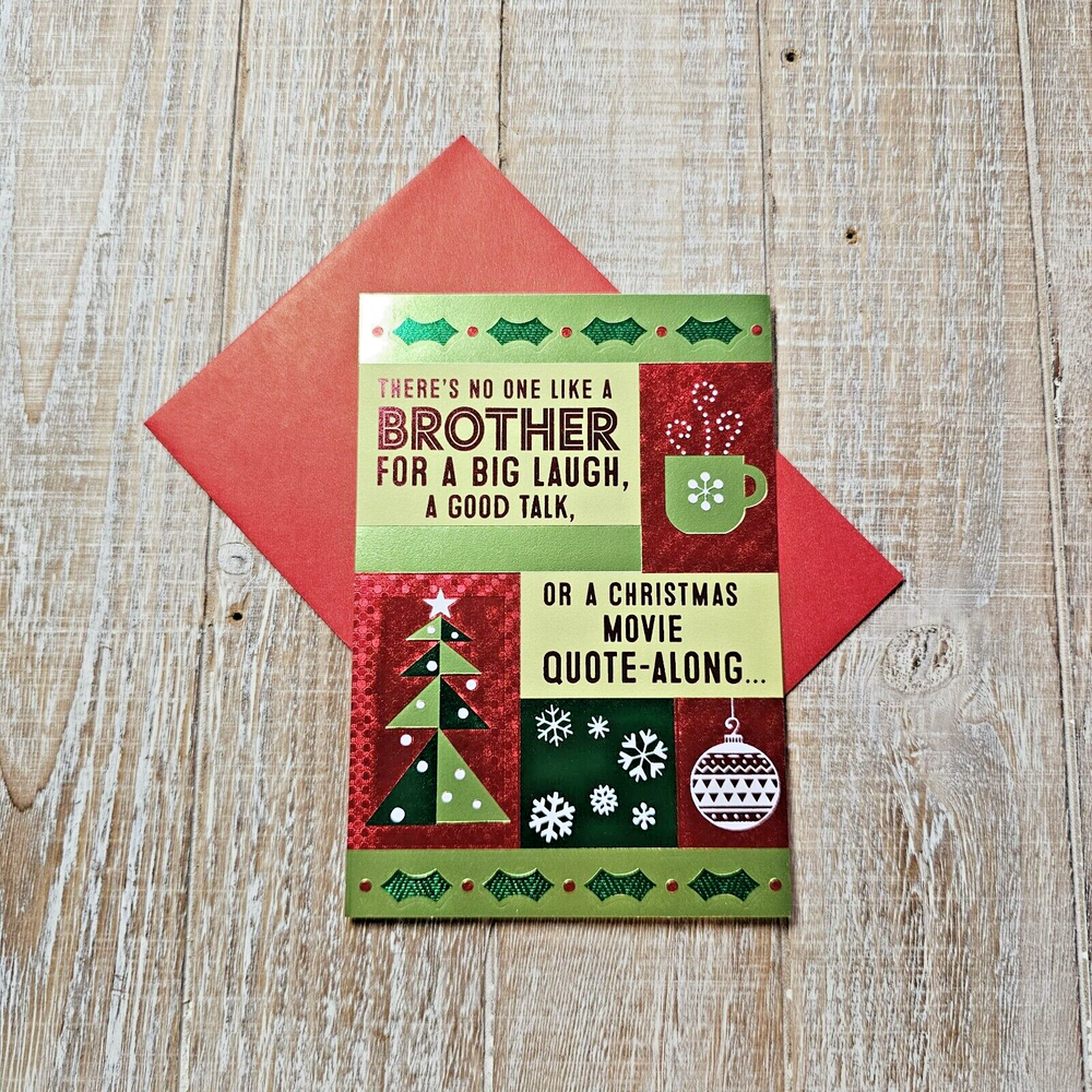 Christmas Greeting Card For Brother Shiny Foil Red Green Hallmark