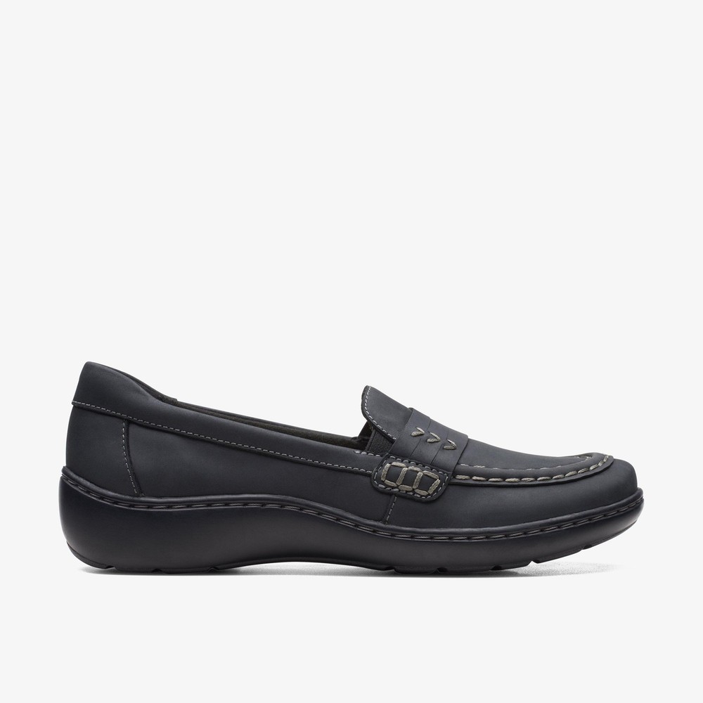Clarks Womens Cora Ashly Black Leather Loafers,Slip Ons Leather Casual
