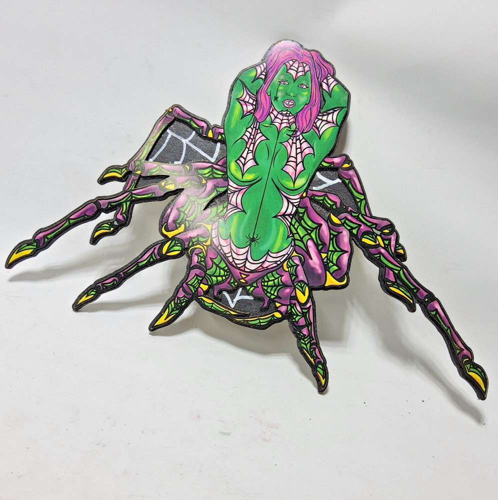 Laser engraved cut spider queen large digital plywood pinup art 9x16 goth decor