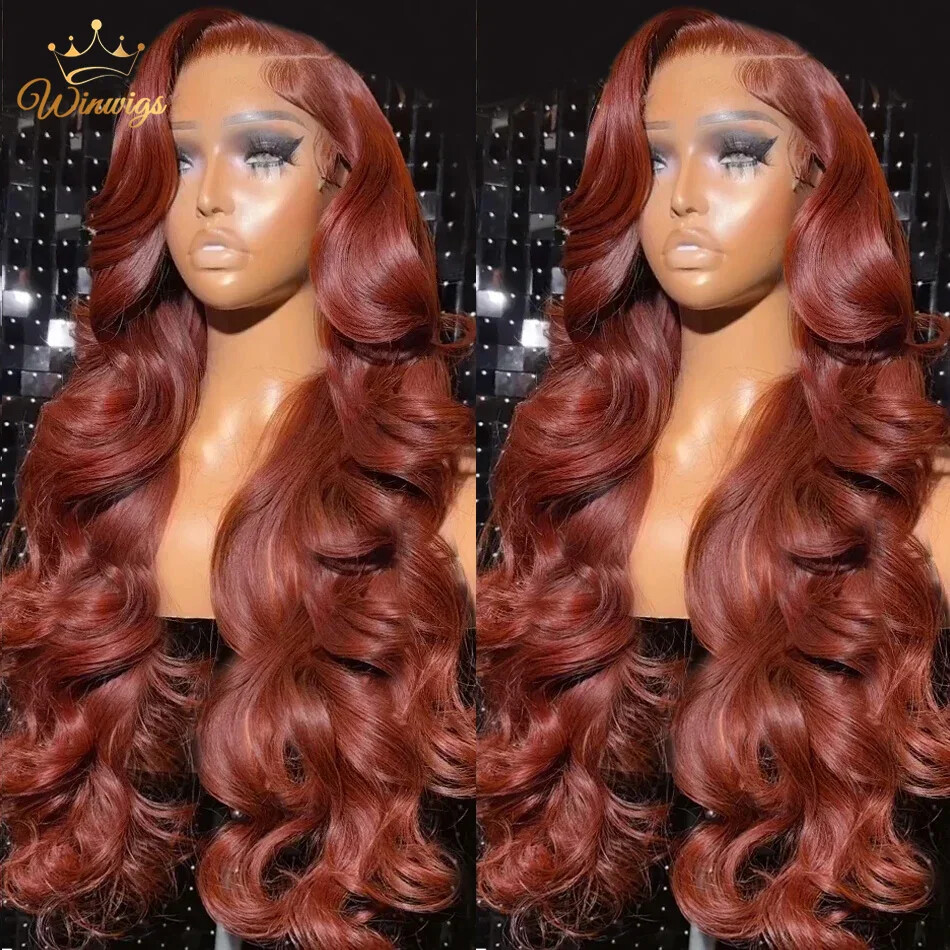 13x4 Reddish Brown Brazilian Body Wave HD Lace Front Wig Pre Plucked Human Hair