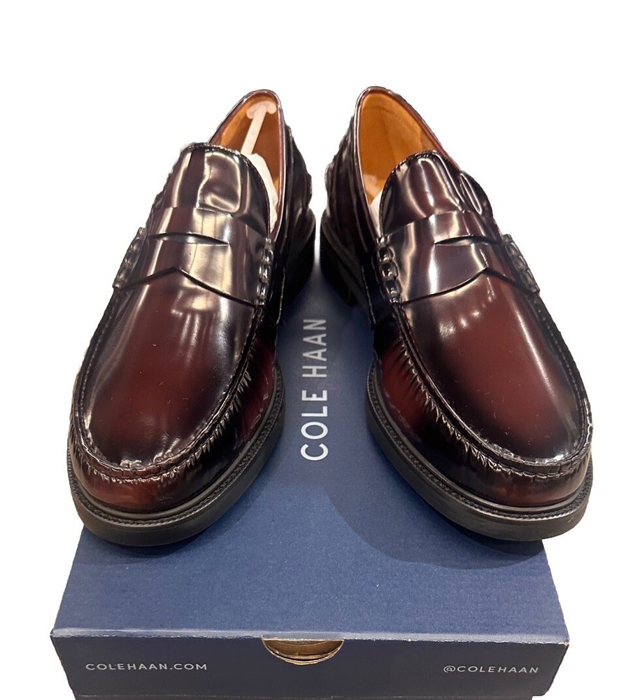 Men's Cole Haan Pinch Prep Penny Loafers in Burgundy Box Brush Leather