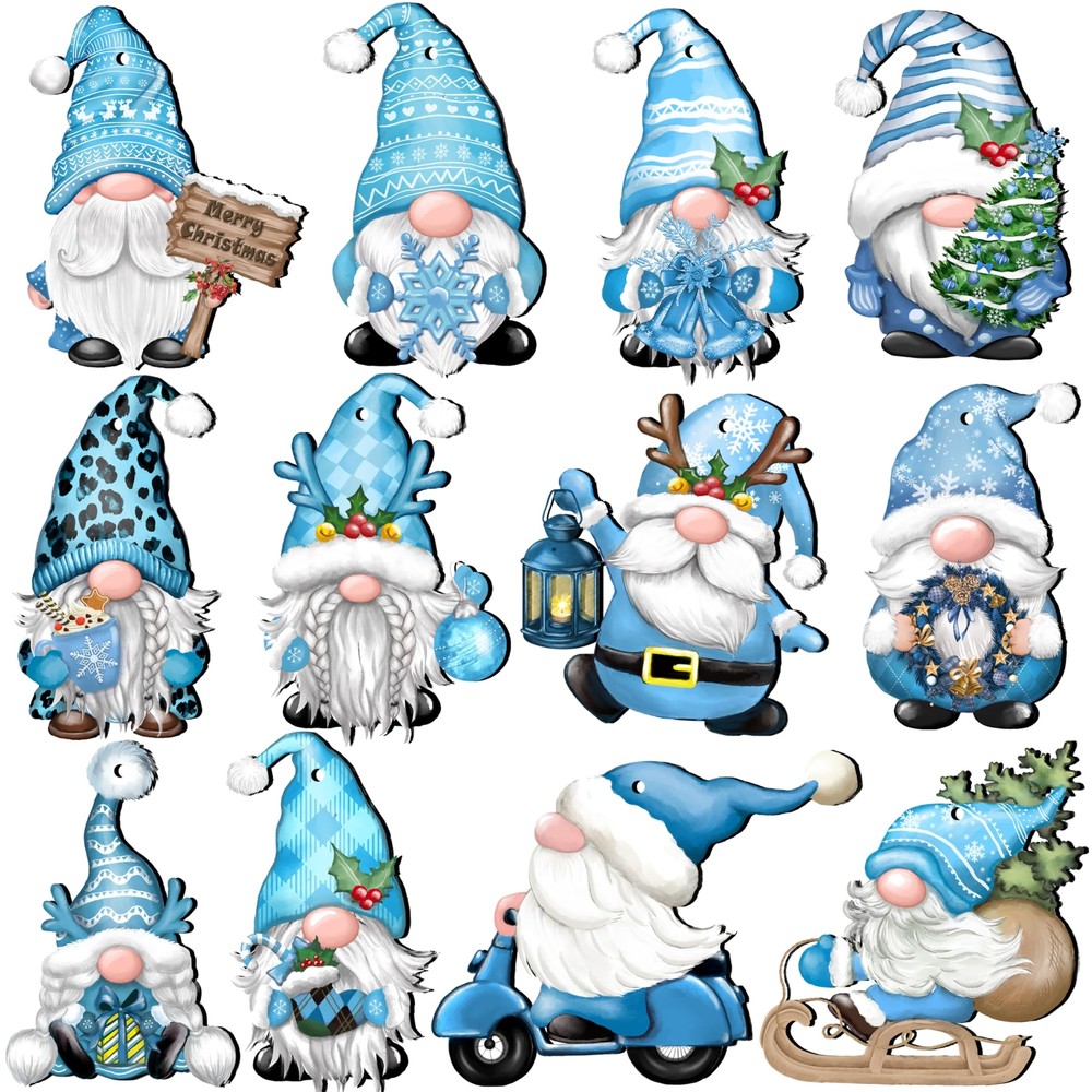 24 Pieces Christmas Gnome Wooden Hanging Ornaments, Wood Hanging Decor for Ch...