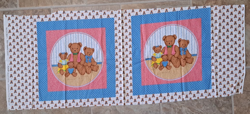 Teddy Bear Fabric Panels for DIY Pillows - VIP Bears Family Design by Cranston Works Screen Print