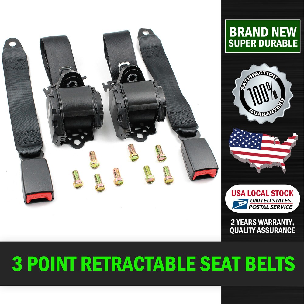 Retractable Black 3 Point Safety Seat Belt Car Auto Vehicle Adjustable Belt Kit