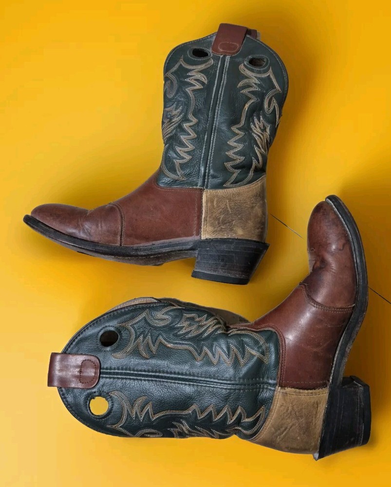 Double-H Men's 9.5 D Buckaroo Full Grain Leather Western Boot 1584 - Brown Green