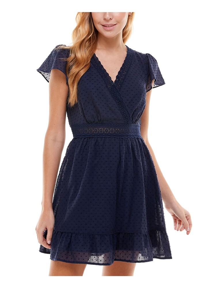 CITY STUDIO Womens Flutter Sleeve Short Fit + Flare Dress