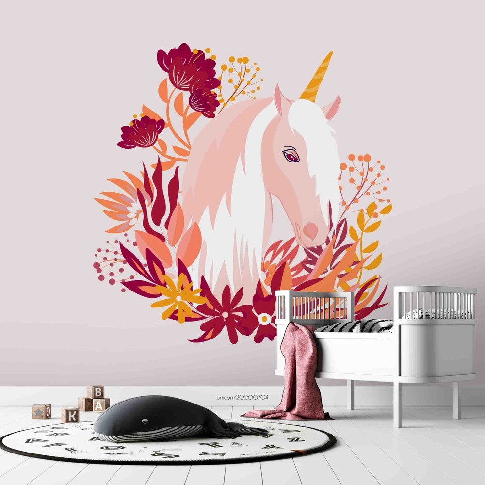 3D Unicorns Flowers Illustration Wall Murals Wallpaper Murals Wall Sticker