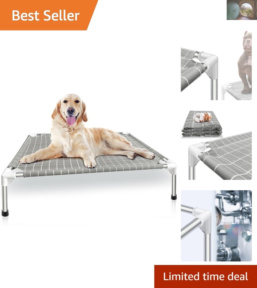 Durable Raised Dog Bed for Medium Breeds - Stylish Grey Cot - 70 lbs Capacity
