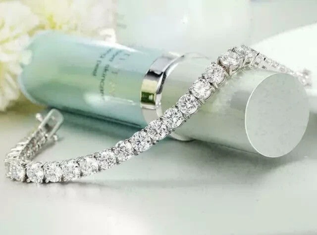 6Ct Round Moissanite Tennis Bracelet for Women in 14k White Gold Plated 7 Inch