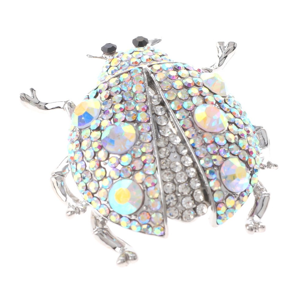 Silver Tone Metal Large Crystal Rhinestone Lady Bug Brooch P1515-SAB