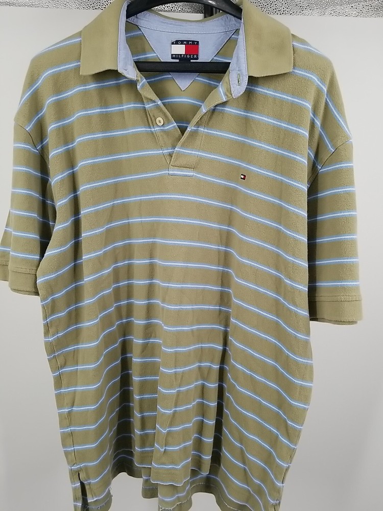 Tommy Hilfiger Men's Green Striped Short Sleeve Polo Shirt Size XL