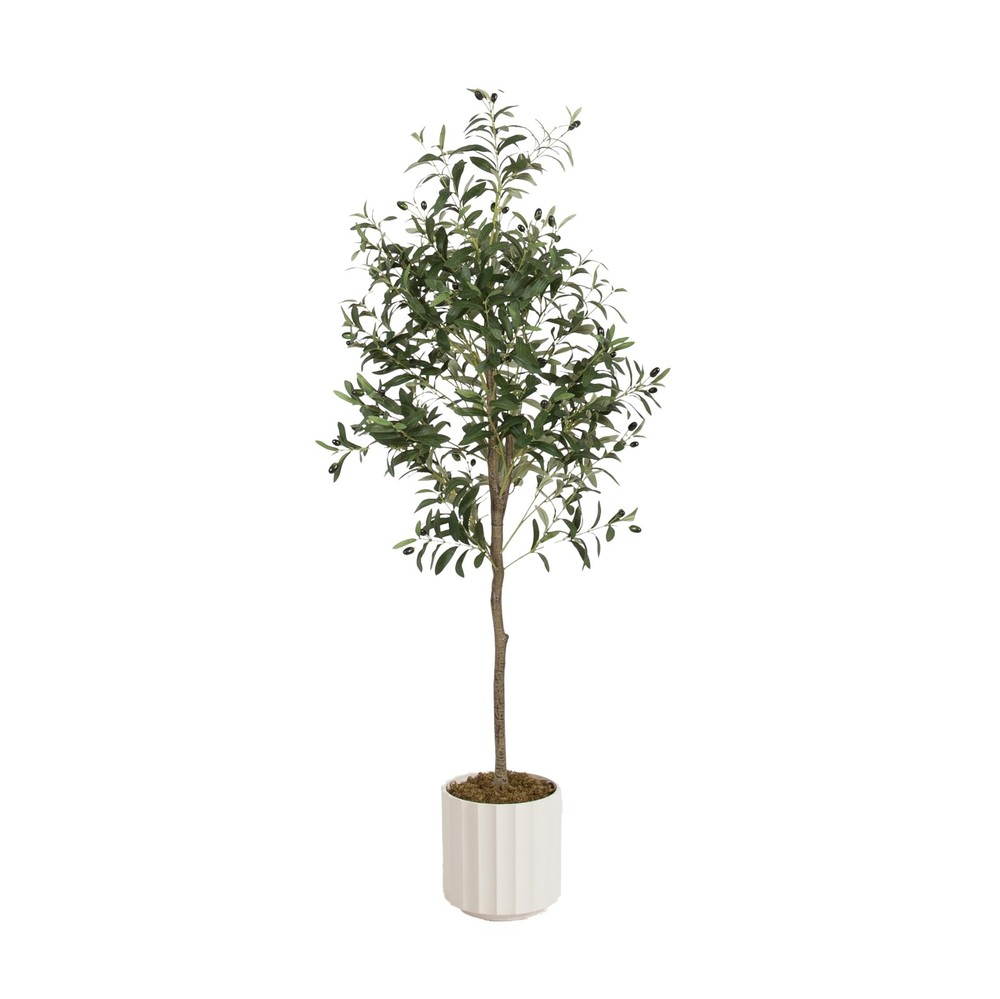 5 FT White Oliveira Faux Olive Tree in Scalloped Jibbs Planter Pot