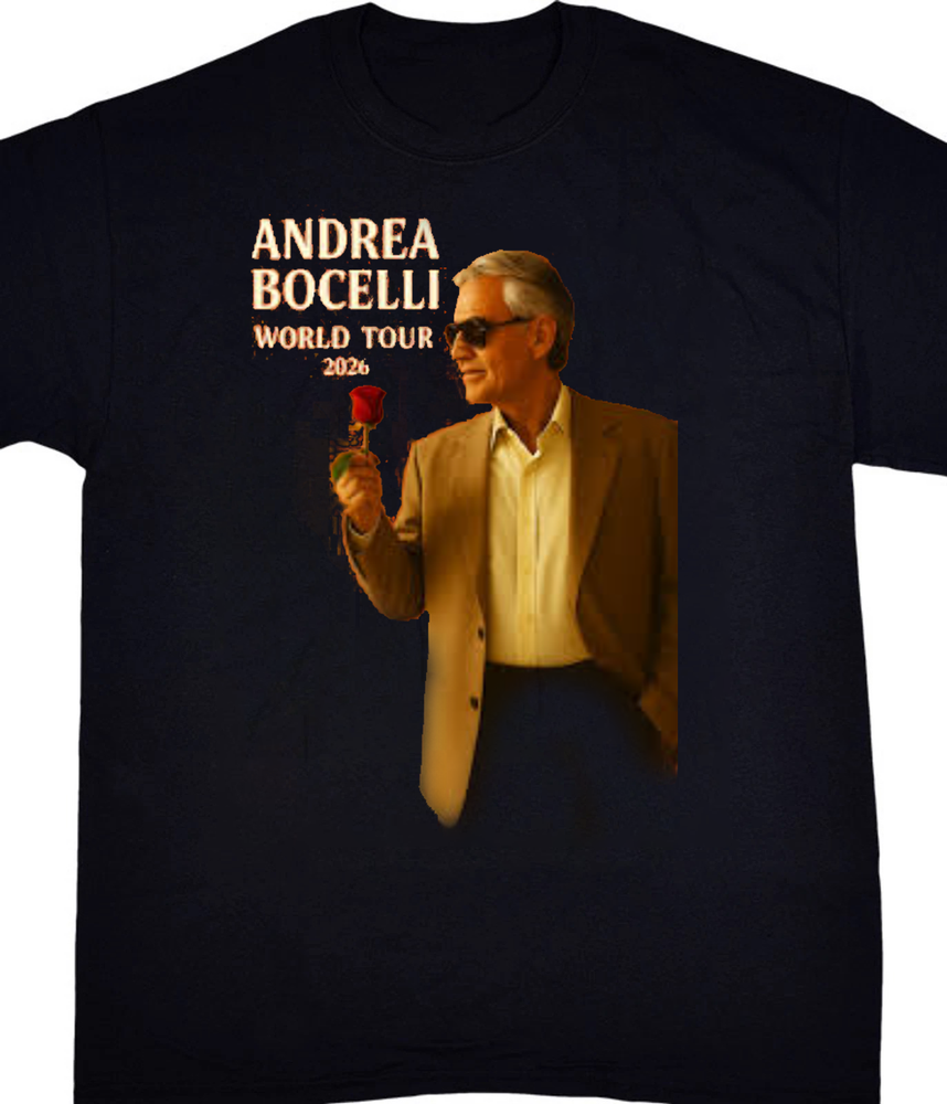 New Rare Andrea Bocelli On Tour 2026 Short Sleeve Black S to 5XL Shirt   SG566