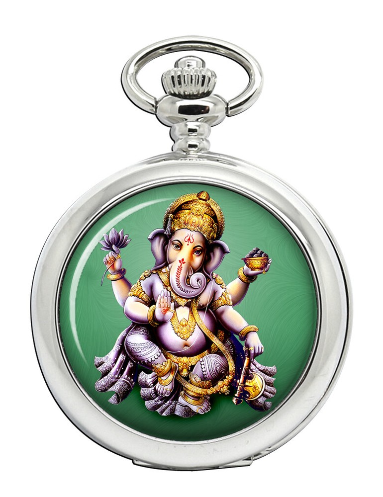 Ganesha Engraved Silver Pocket Watch Hindu God Blessing Gift