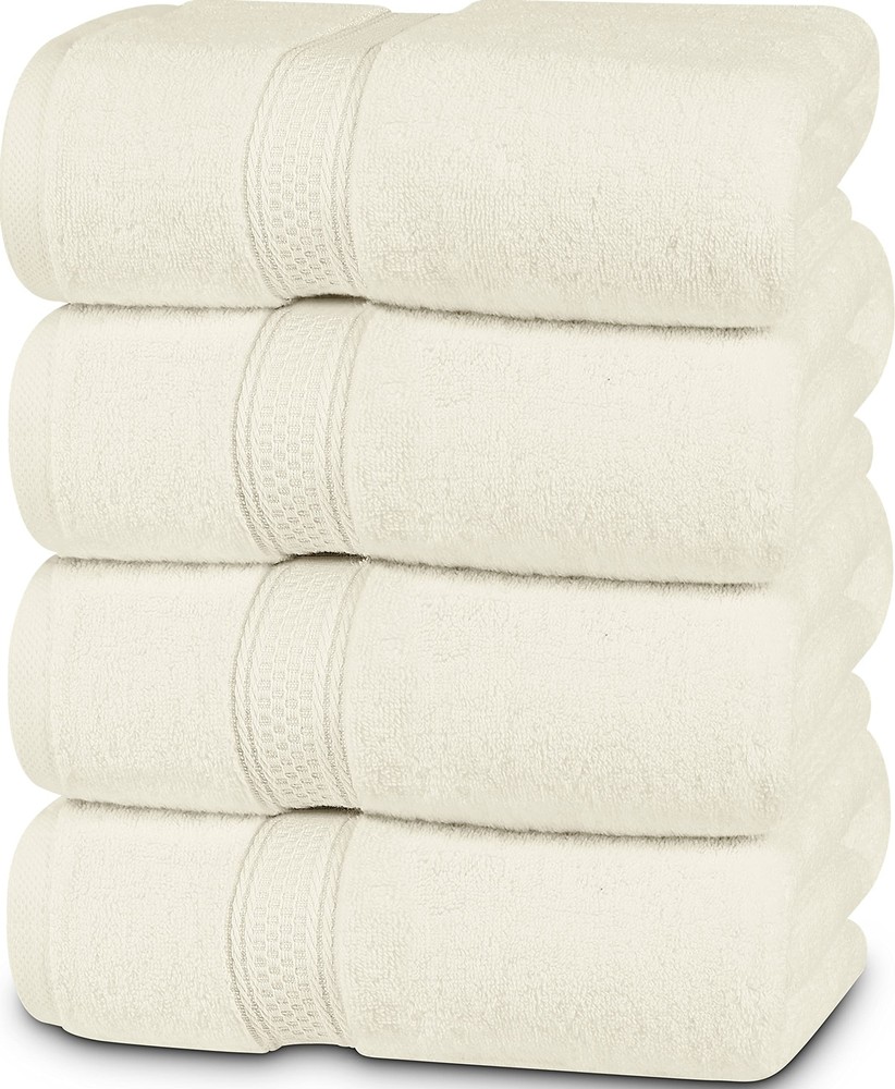 Utopia 4 Pack Bath Towels 100% Cotton Quick Dry 27 x 54 Inches Ivory