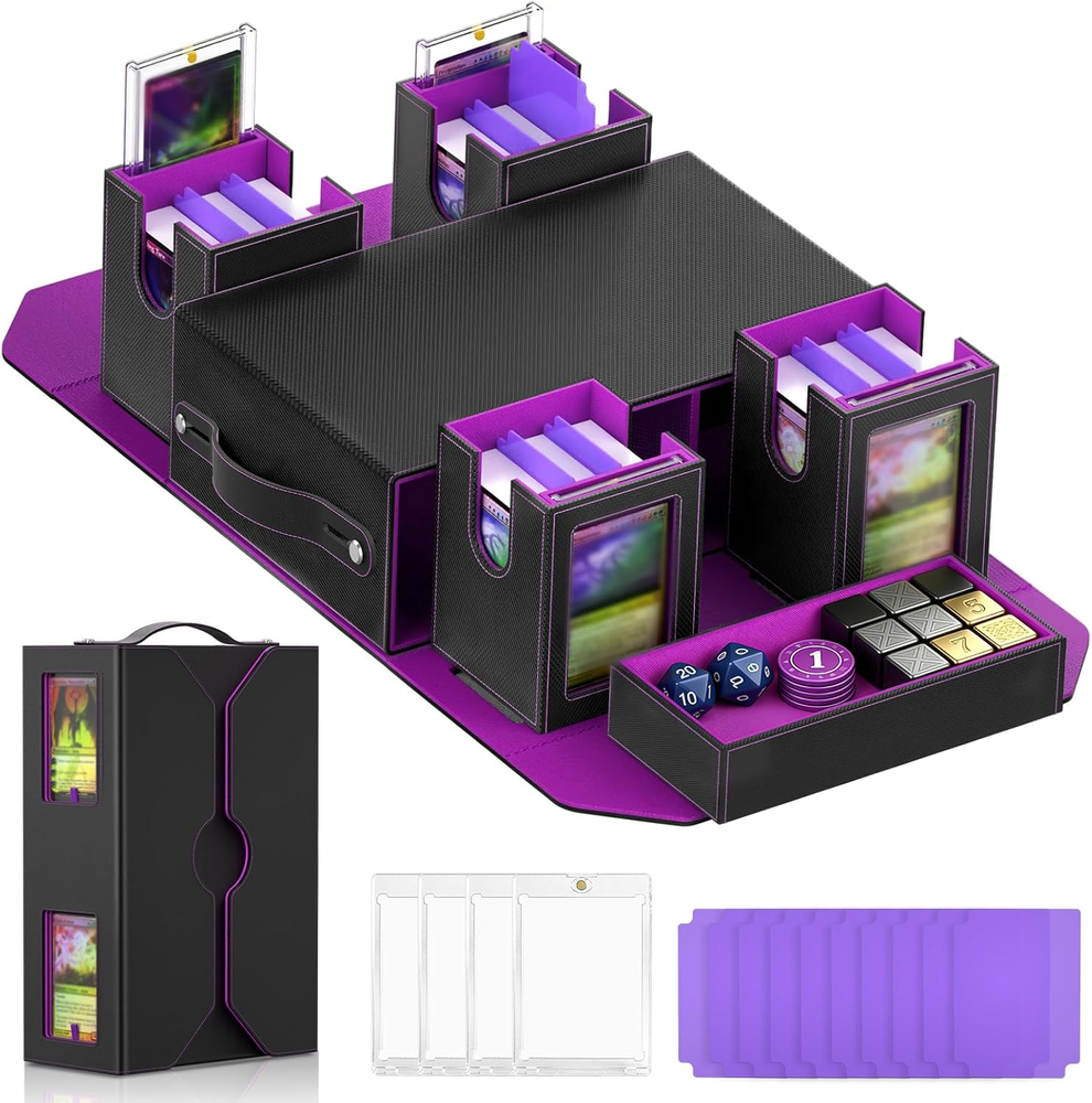 Commander Deck Box for MTG, 4-Deck Modular Card Case with Dice Tray Holds 400+ D