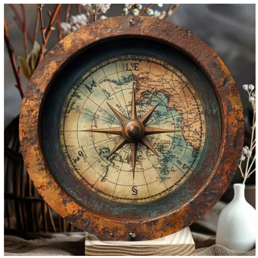 Vintage World Map Metal Wall Art 8x8 Inch Round Aluminum Sign Ideal For Home Bar