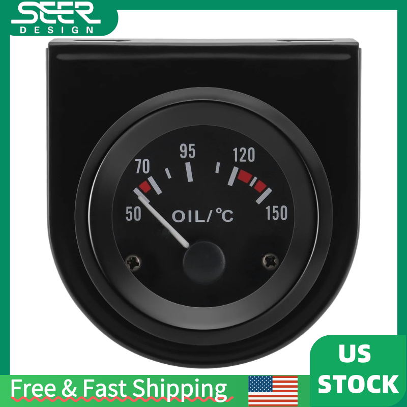 2'' 52mm White Pointer LED Car Oil Temp Temperature Gauge with Sensor Black Face